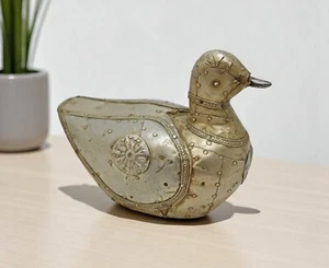 Vintage Holz Ente Vogel Figur original alt handgeschnitzt fein weiß Metall passend - Bild 1 von 7