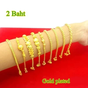 Thai Gold plated 24k Yellow Chain Pendant Bracelet Gem Jewelry 6.5 - 7.5 inches - Picture 1 of 12