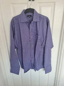 BNWOT Men's Purple Jeff Banks Check Double Cuff Shirt Size 16 - Picture 1 of 5