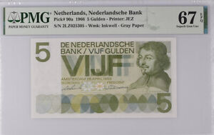Netherlands 5 Gulden 1966 P 90 a SUPERB GEM UNC PMG 67 EPQ HIGH