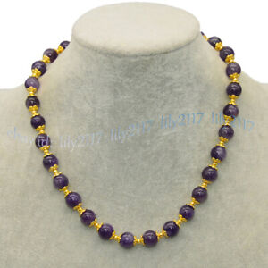 8/10/12/14mm Natural Purple Amethyst Smooth Gems Round Beads Necklaces 16-48''