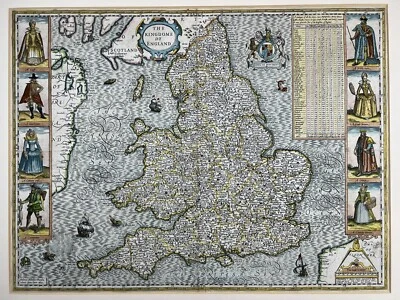 John Speed Antique Map of Kingdom Of England Etched By Jodocus Hondius Flander - Image 1 of 4