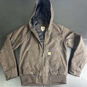 Carhartt Jacket Youth XS 0/2 Brown Canvas Hooded Insulated Duck Quilted Lining - Picture 1 of 8