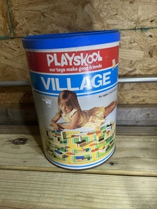 Vintage Playskool Village 310 Playset Can w/ Mat & Wooden Pieces Building Car - Picture 1 of 3