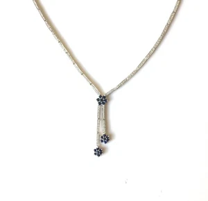 18K White Gold Necklace | Blue Sapphires & Diamonds 1.67 CT | EL GRECO Greece - Picture 1 of 7
