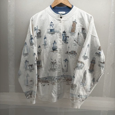 New England Lighthouse Cardigan Size XL ARTISANS Sunchein Vintage Sweater READ - Image 1 of 4