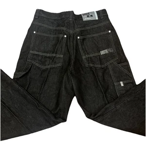 Southpole Baggy Black Jeans Cargo 36 Wide Leg Y2K Streetwear Gray Tab Grunge Rap - Picture 1 of 15