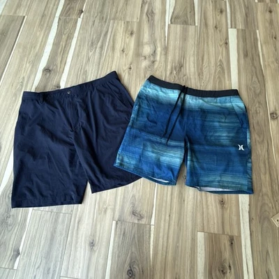 2 pares de shorts masculinos Foot Joy & HURLEY POLIÉSTER AZUL E AZUL-PETRÓLEO GG - Imagem 1 de 4