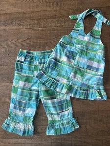 Kelly's Kids Ruffle Capri and Halter Top Blue/Green Plaid Girls Size 5-6 EUC - Picture 1 of 11