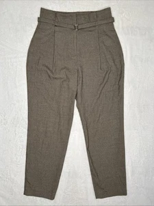 Zara Houndstooth High Rise Cropped Pants Tapered Leg Size Medium Brown Pleated - Picture 1 of 9