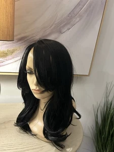 WUNDERSCHÖN! Schwarze Lace Front LANGE PERÜCKE mit seitlichem Knall - Bild 1 von 6