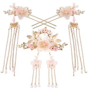 Chinese Tassel Handmade Long Earrings Headwear Sets Hanfu Hair Stick Hair Comb - Picture 1 of 12
