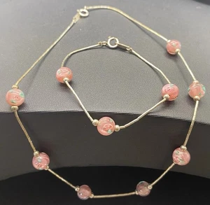 Vintage JORDAN Sterling Silver Glass Bead Rose Necklace & Bracelet Set - Picture 1 of 9