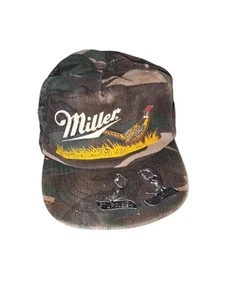 Vintage Miller Beer Camo Corduroy Trucker Hat Snap Back Pheasant  Sturgis PINS - Picture 1 of 7