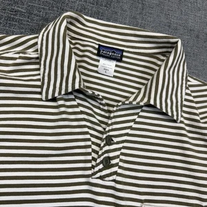 Polo Patagonia uomo grande bianca verde a righe colletto cotone biologico - Foto 1 di 9