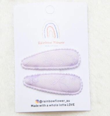 X2 Embroidery Fabric flower Baby Toddler Hair clip set, girl Hair Accessories - Image 1 of 4