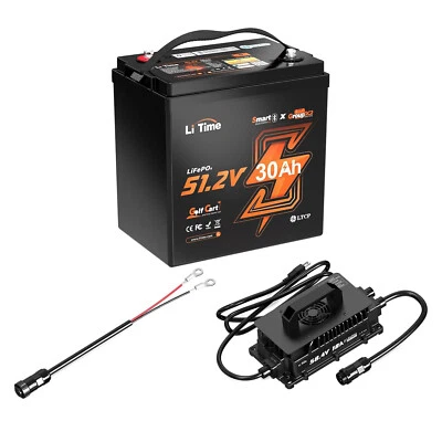 Batería de carro de golf LiTime Bluetooth 48V 30Ah GC2 litio 100A BMS con cargador 18A Foto 1 de 4