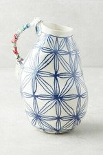 Anthropologie Vase ANNA WESTERLUND KERAMISK Pitcher BLUE STAR Fabric Handle NWT