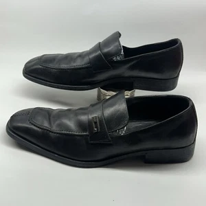 Men's Gucci Florence Black Leather Slip On Loafers Silver G Spell Out Logo 10.5 - Picture 1 of 8