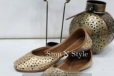 US Golden Punjabi Jutti For Ladies Mirror Work Indian Shoes Bridal Jutti SIR318