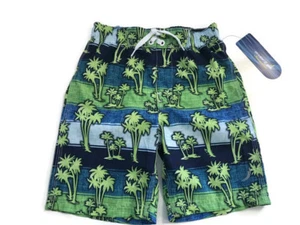 Exertek Boys Swimming Shorts Palm design Green Blue Size M (6) - Picture 1 of 3