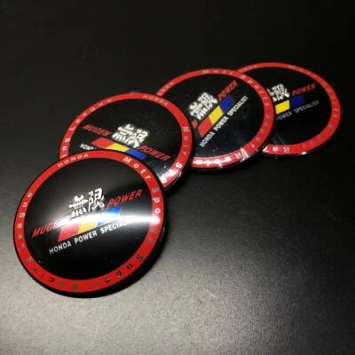 4x Black Red Mugen Power Racing Badge Car Wheel Center Caps Sticker Emblem 65mm - Image 1 of 4