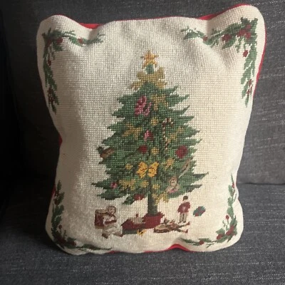 Steinwinder Throw Pillow  Christmas Tree Gifts Needlepoint Velvet  13"x13” READ - Image 1 of 4