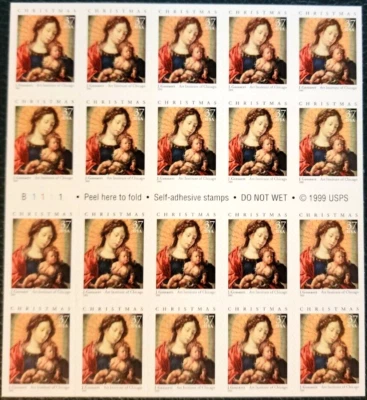 Scott #3675a Madonna (Christmas, Gossaert) Booklet of 20 Stamps - MNH - Image 1 of 2