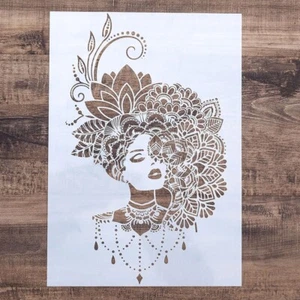 A4 Mehndi Henna Mandala Lady Hat Plastic Stencil Reusable Mylar - Picture 1 of 1