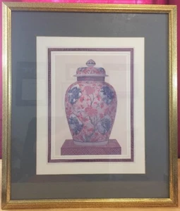 Pink and Grey Blue Chinese Urn Art Picture Professionally Framed & Matted - Picture 1 of 8