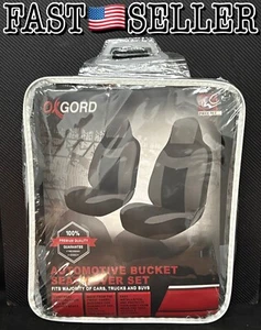 OxGord 2-Piece Integrated Flat Cloth Bucket Universal Seat Covers Gray & Black - Picture 1 of 4