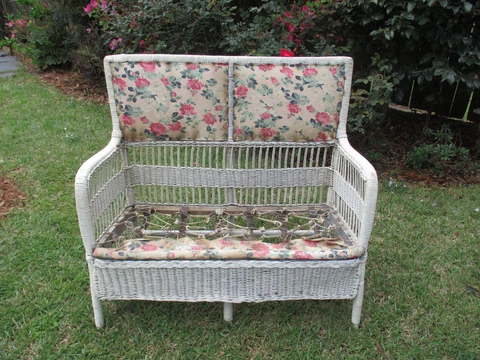 Antique 1900s White Wicker Love Seat Frame Cover