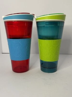 Large SNACKEEZ 2-in-1 Snack & Beverage Drink Holder Cup NO STRAW Set Of 2 - Image 1 of 4
