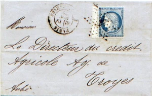 Cubierta de Francia - 1872 Ceres - París - Troyes - Hoja Fronteriza TEXTO RARO - Cubierta991 - Imagen 1 de 4