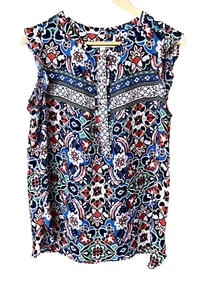 ANN TAYLOR LOFT Blouse Women's Large Multlicolor Sleeveless Flowy Semi Sheer Top - Picture 1 of 22
