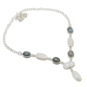 Moonstone & Labradorite Gemstone 925 Sterling Silver Jewelry Necklace S 18" - Picture 1 of 1