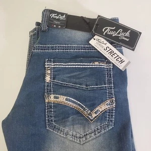 True Luck Jeans Herren 30x30 klassisch Stretch gerader Schnitt Medium Wash Denim neu mit Etikett - Bild 1 von 16