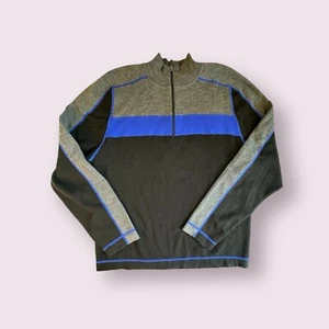 Meister Sweater Mens Large - Blue, Black & Grey Nordic Smart Wool Blend 1/4 Zip - Picture 1 of 4