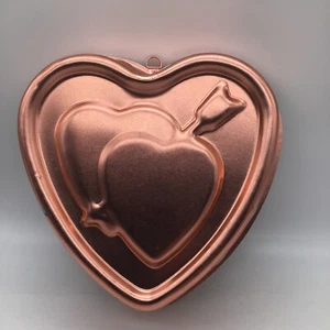 Vintage 7" Copper Metal Heart Shaped Jello Molds Classic Farmhouse - Picture 1 of 10