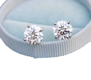 Diamond Stud Earrings F VS 3 Carat Round AGI Certified Labcreated 14K White Gold - Picture 1 of 13