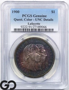 1900 Lafayette Commemorative Dollar, PCGS Genuine, Quest Color - UNC Details - Picture 1 of 5