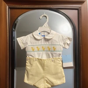 Boys NWT Anavini Smocked Shorts Set & Dress Shirt Lined Gingham 3 Months - Picture 1 of 7