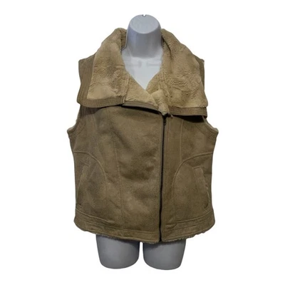 Olive Oak Womens Tan Faux Suede Sherpa Lined Moto Vest L - Image 1 of 4