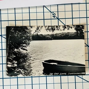 RPPC Vintage Black & White Photo Postcard East Shore Swartswood Lake Boat - Picture 1 of 3