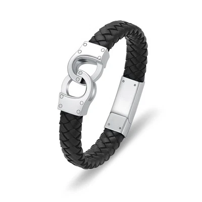 Bracelet urne en cuir tressé avec menottes pour cendres de vos proches - Bijo... - Photo 1/4