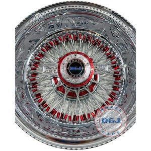 DGJ 14x7 Rev 72 CL Dmnd Spokes Engraved Candy Red & Chrome Lowrider Wire Wheels - Bild 1 von 3