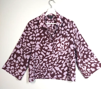 Monki Blouse Size M Purple Lilac Animal Print Shirt Long Sleeve Button Top — 第 1/4 张图片