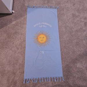 Dolce & Gabbana Light Blue Sun Cotton Beach Towel Fringe 62x27 Made in Turkey - Picture 1 of 6