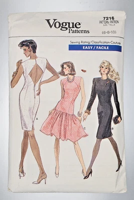 Vestidos vintage 1988 patrón de costura Vogue 7216 Misses talla 6-8-10 Foto 1 de 4