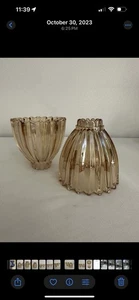 Vintage Ribbed Glass Lamp Shade 4” Slip-On Deco Shade Replacement Lighting (2) - Picture 1 of 14